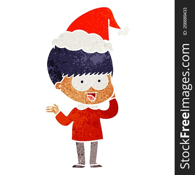 happy hand drawn retro cartoon of a boy wearing santa hat. happy hand drawn retro cartoon of a boy wearing santa hat