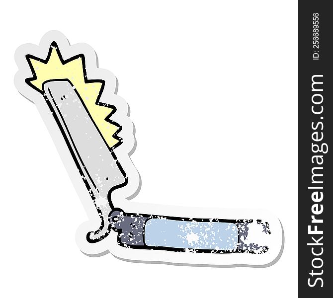 distressed sticker of a cartoon sharp razor