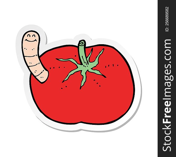 Sticker Of A Cartoon Tomato With Worm