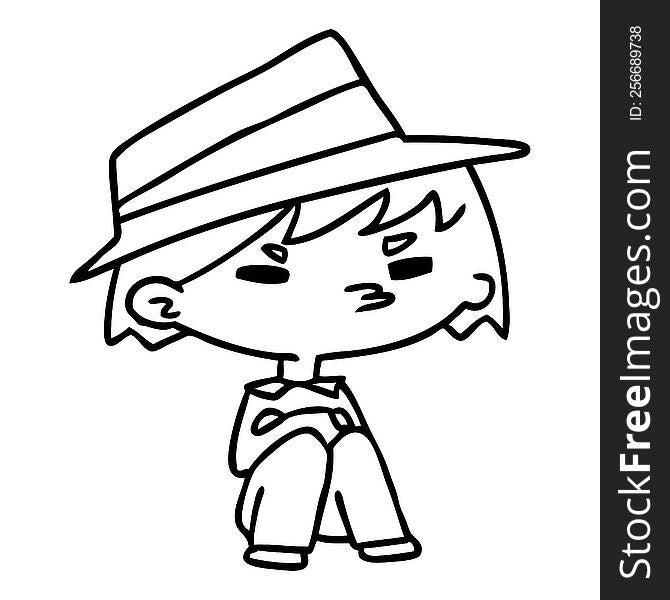 Line Drawing Of A Kawaii Cute Boy