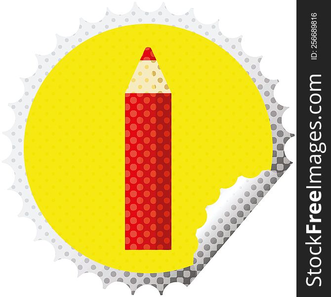 Red Coloring Pencil Round Sticker Stamp