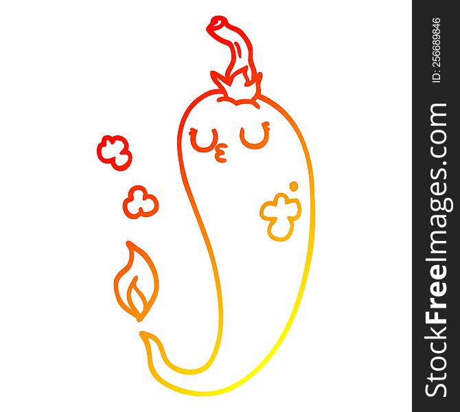 warm gradient line drawing of a cartoon hot chili pepper