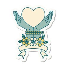 Tattoo Sticker With Banner Of Tied Hands And A Heart Stock Photo