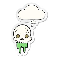 Cartoon Spooky Halloween Skull And Thought Bubble As A Printed Sticker Royalty Free Stock Photo