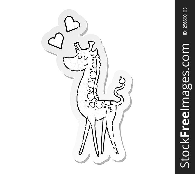 Distressed Sticker Of A Cartoon Giraffe With Love Heart