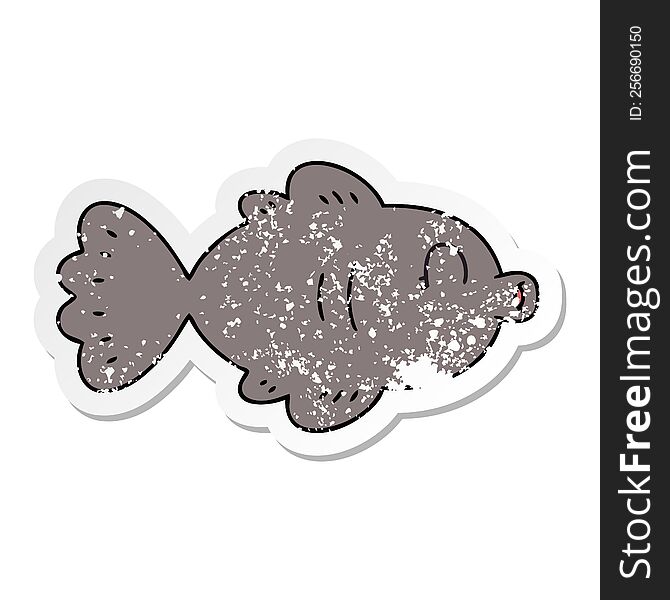 distressed sticker of a quirky hand drawn cartoon fish