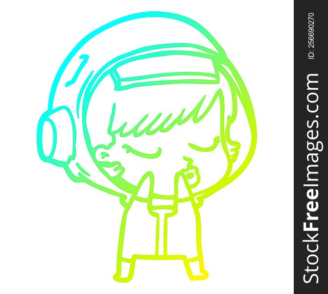 cold gradient line drawing of a shy cartoon pretty astronaut girl