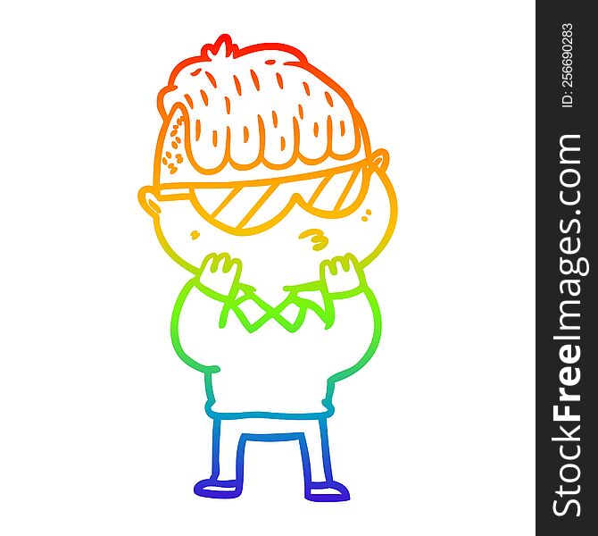 rainbow gradient line drawing cartoon boy wearing sunglasses