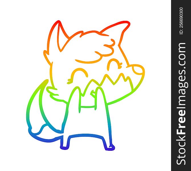 rainbow gradient line drawing of a happy cartoon fox