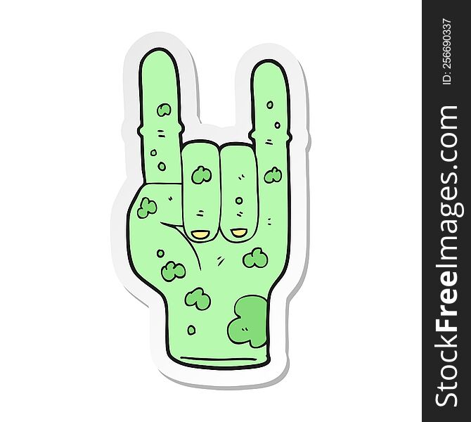 Sticker Of A Cartoon Zombie Hand Making Horn Sign