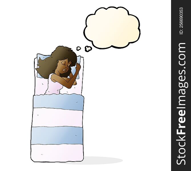 cartoon sleeping woman with thought bubble