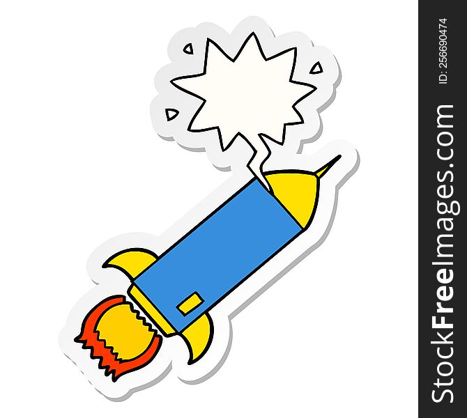 Cartoon Rocket And Speech Bubble Sticker