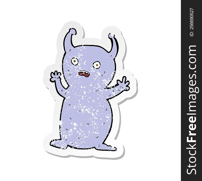 Retro Distressed Sticker Of A Cartoon Funny Little Alien