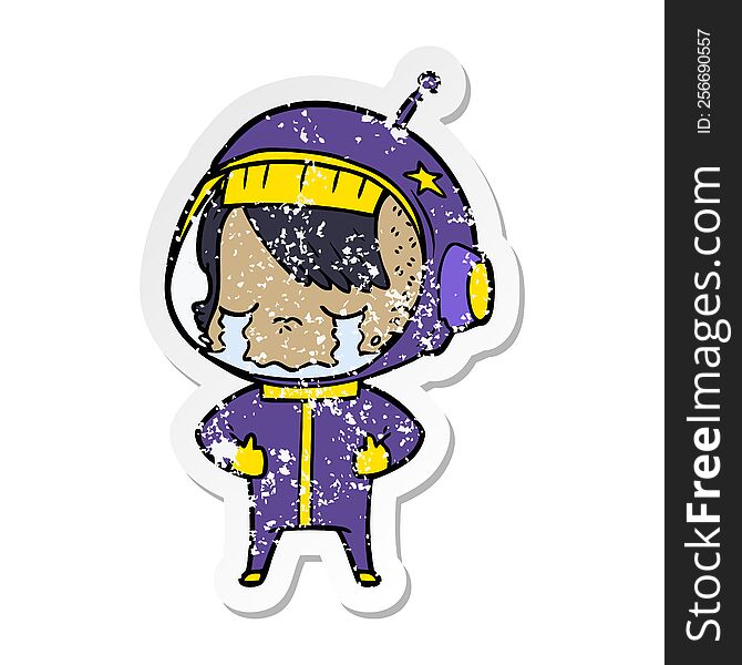 Distressed Sticker Of A Cartoon Crying Astronaut Girl