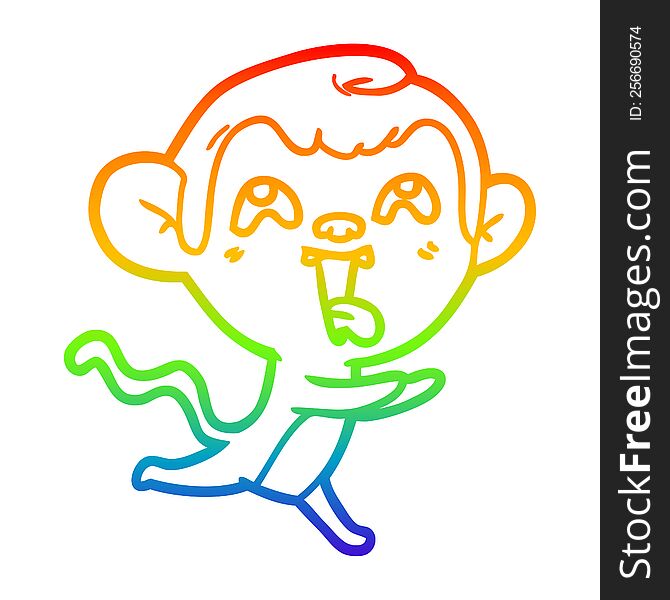 Rainbow Gradient Line Drawing Crazy Cartoon Monkey Running