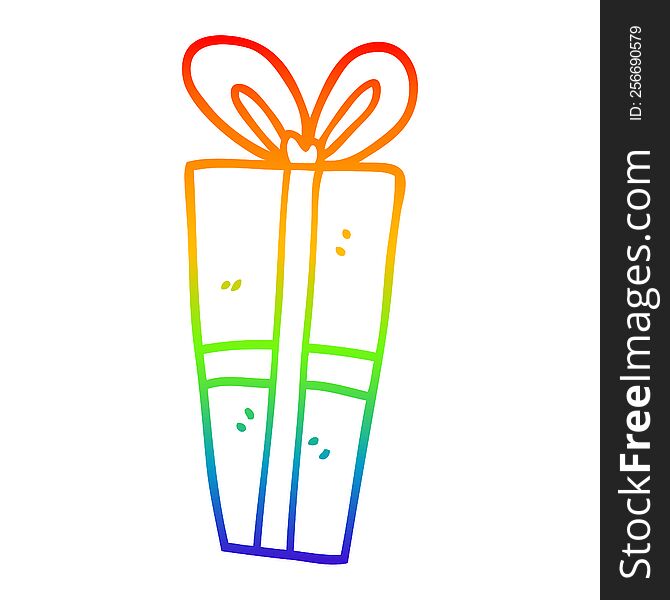 rainbow gradient line drawing of a cartoon wrapped gift