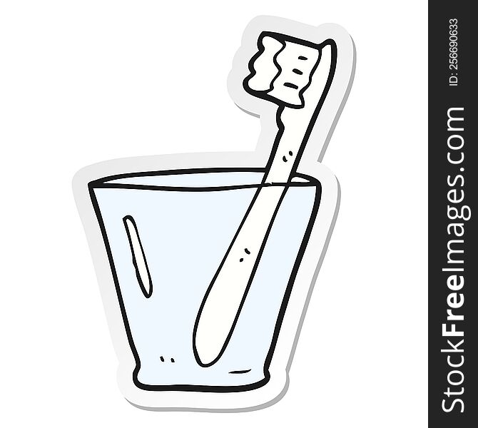 sticker of a cartoon toothbrush in glass