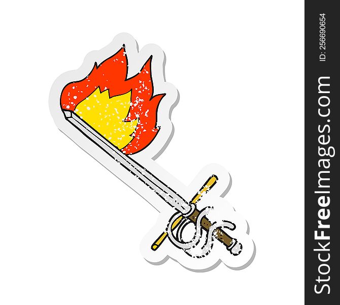 Retro Distressed Sticker Of A Cartoon Flaming Sword