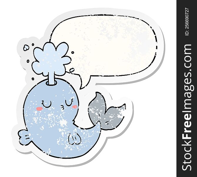 Cartoon Whale Spouting Water And Speech Bubble Distressed Sticker