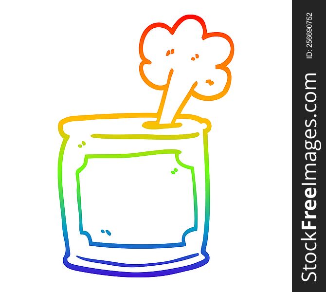 rainbow gradient line drawing of a cartoon can of food being opened