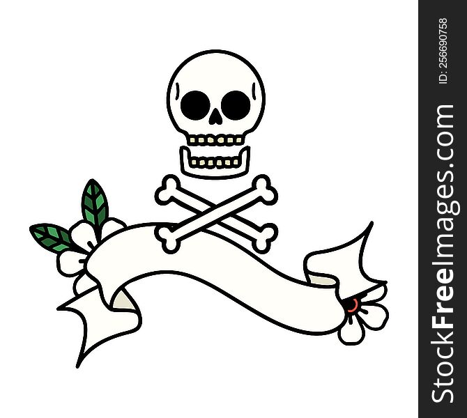 Tattoo With Banner Of Cross Bones