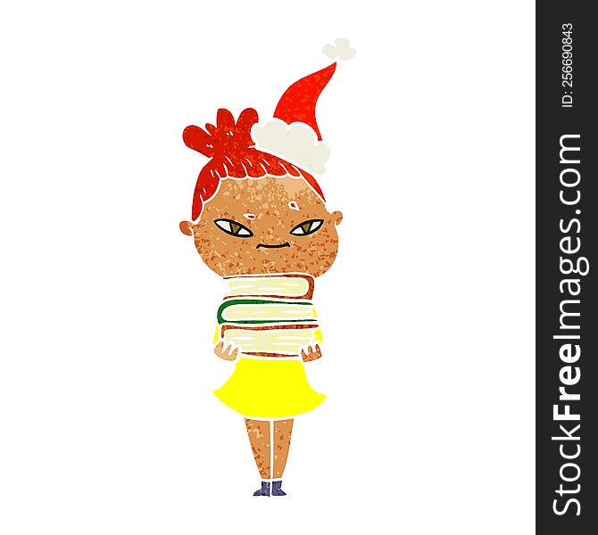 Retro Cartoon Of A Woman Wearing Santa Hat