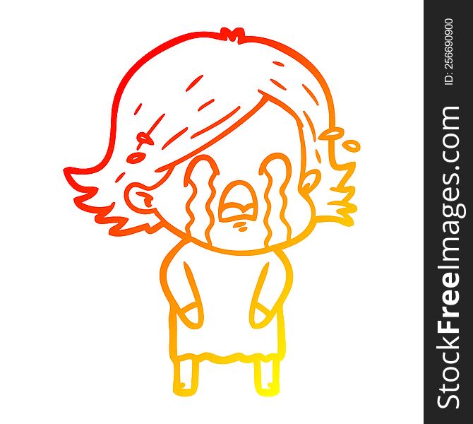warm gradient line drawing of a cartoon woman crying