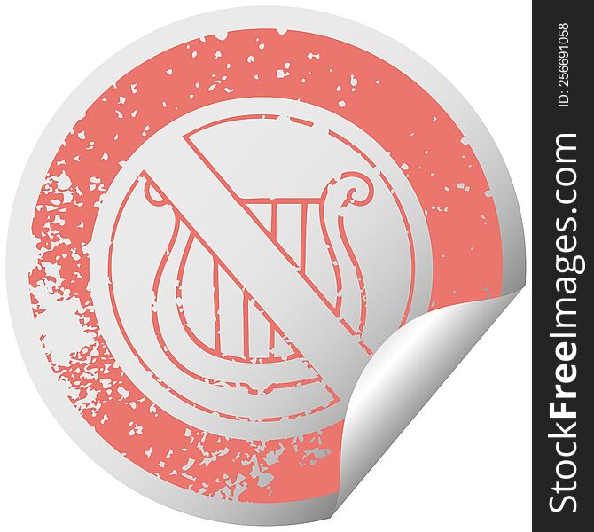 distressed circular peeling sticker symbol of a no music allowed sign