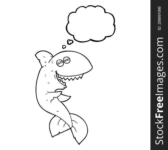 freehand drawn thought bubble cartoon laughing shark