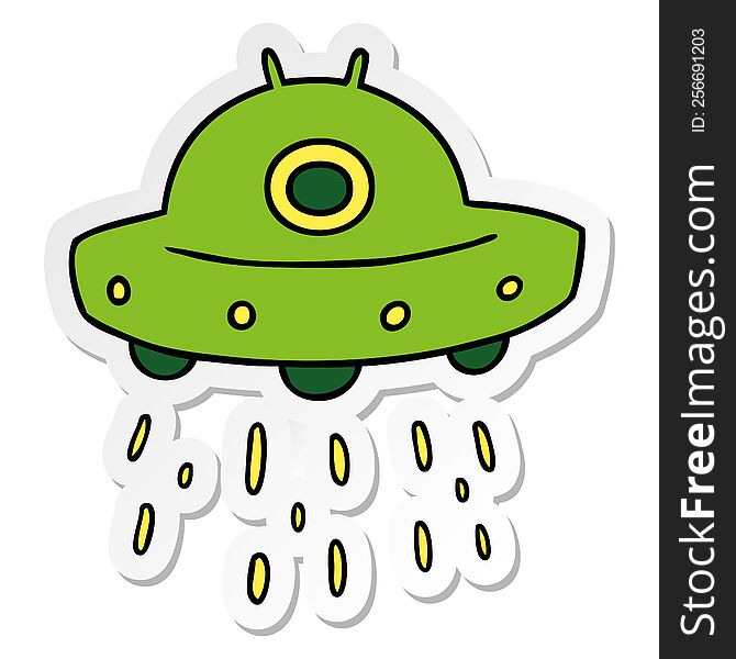 Sticker Cartoon Doodle Of An Alien Ship