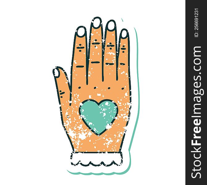 iconic distressed sticker tattoo style image of a hand. iconic distressed sticker tattoo style image of a hand