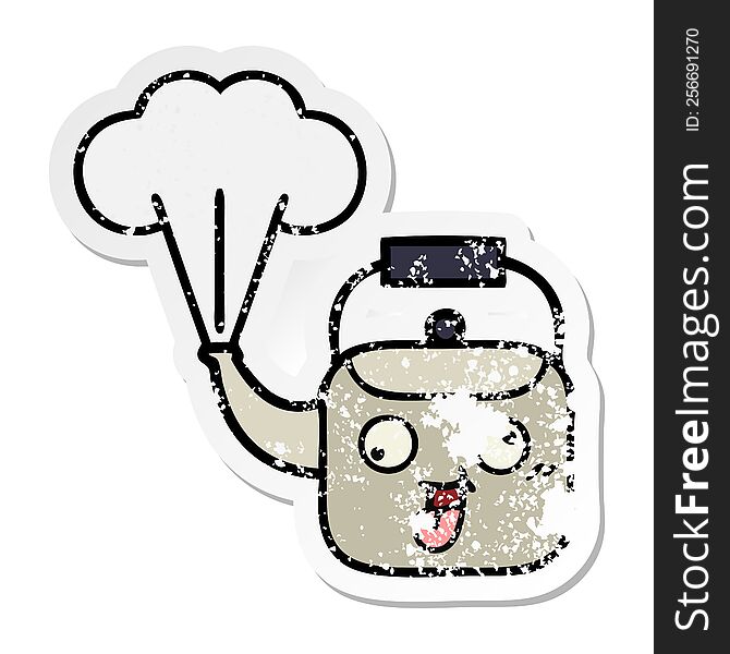 distressed sticker of a cute cartoon steaming kettle