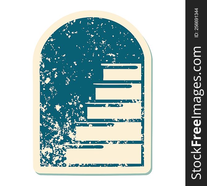 distressed sticker tattoo style icon of a doorway to steps