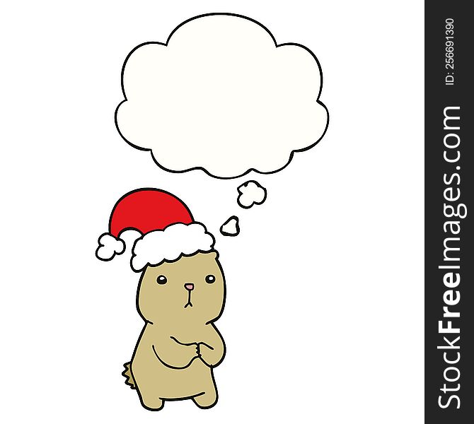 Cartoon Christmas Bear Worrying And Thought Bubble