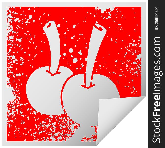 Quirky Distressed Square Peeling Sticker Symbol Cherries