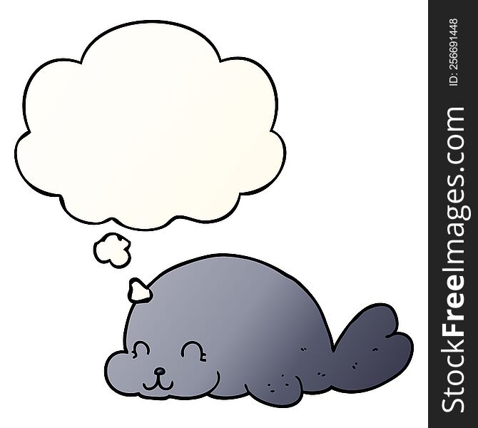 cute cartoon seal with thought bubble in smooth gradient style