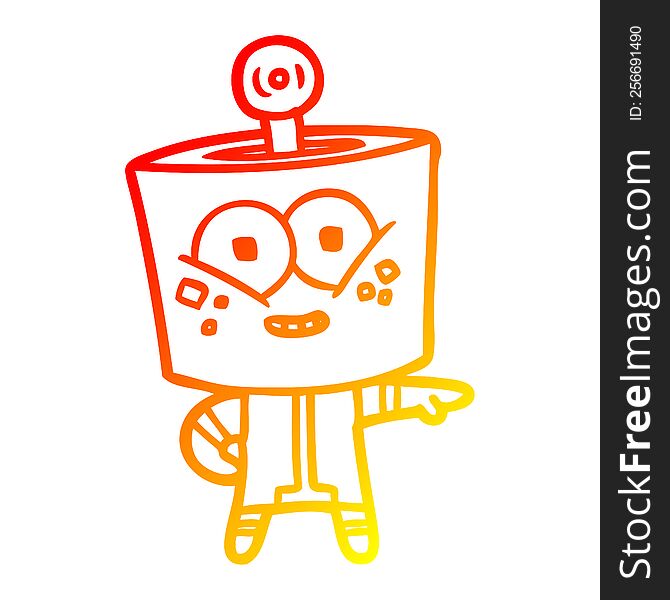 warm gradient line drawing of a happy cartoon robot pointing