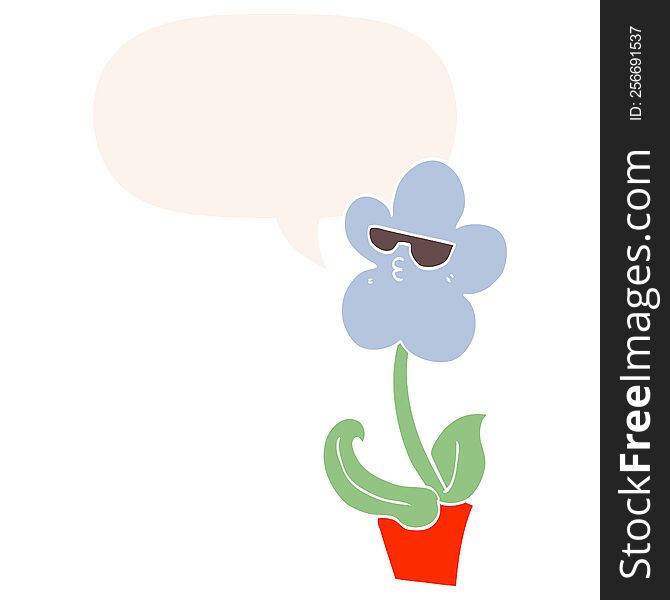 Cool Cartoon Flower And Speech Bubble In Retro Style