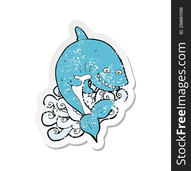 Retro Distressed Sticker Of A Cartoon Shark