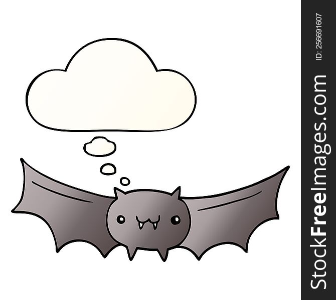 Cartoon Vampire Bat And Thought Bubble In Smooth Gradient Style