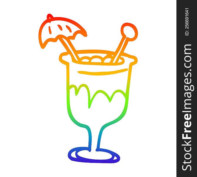 rainbow gradient line drawing of a cartoon tropical cocktail