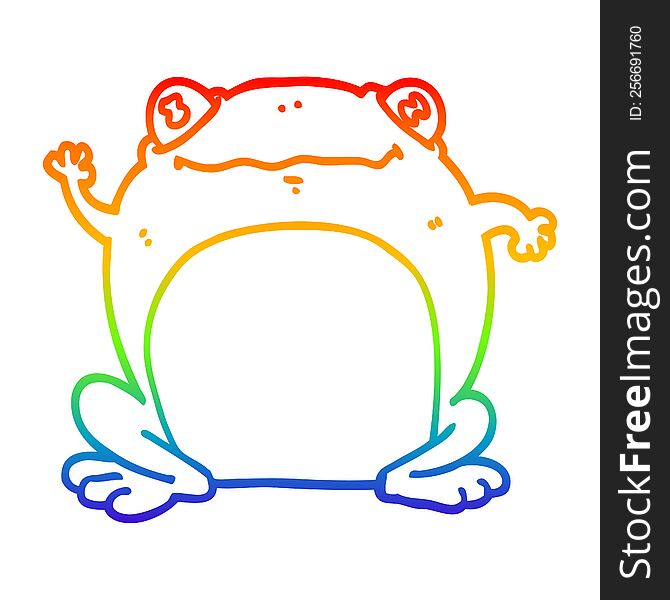 rainbow gradient line drawing of a cartoon frog