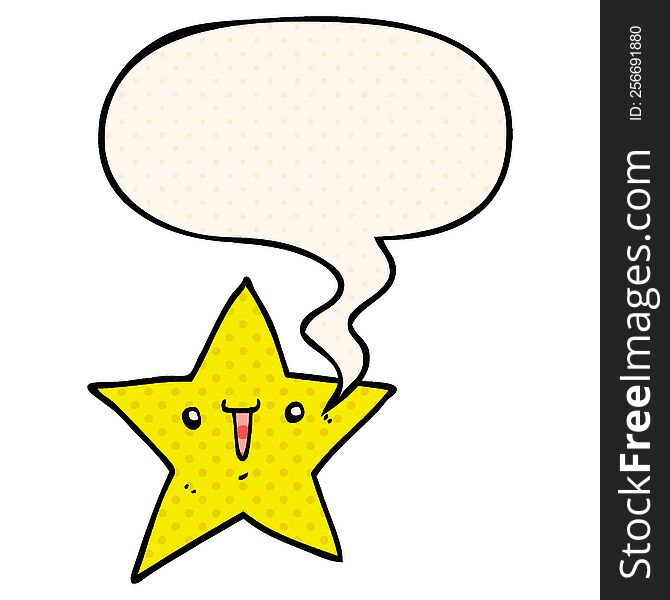 Cute Cartoon Star And Speech Bubble In Comic Book Style