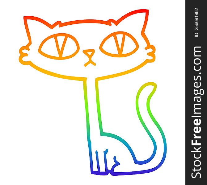 rainbow gradient line drawing of a cartoon halloween black cat