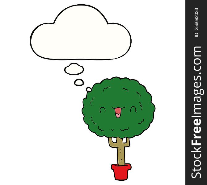 Cartoon Happy Tree And Thought Bubble