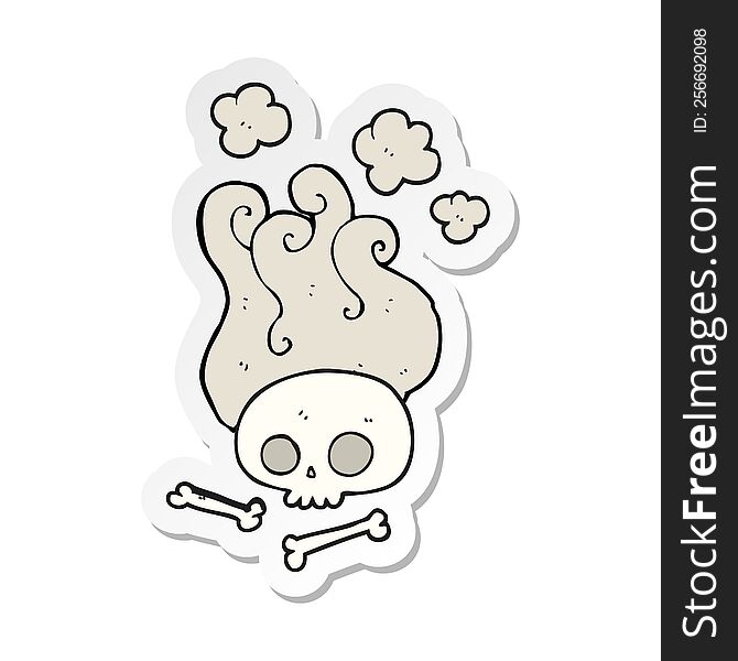 Sticker Of A Cartoon Skull And Bones