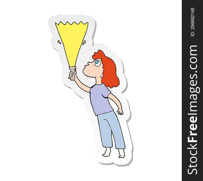 sticker of a cartoon woman searching with torch