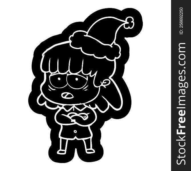 Cartoon Icon Of A Tired Woman Wearing Santa Hat