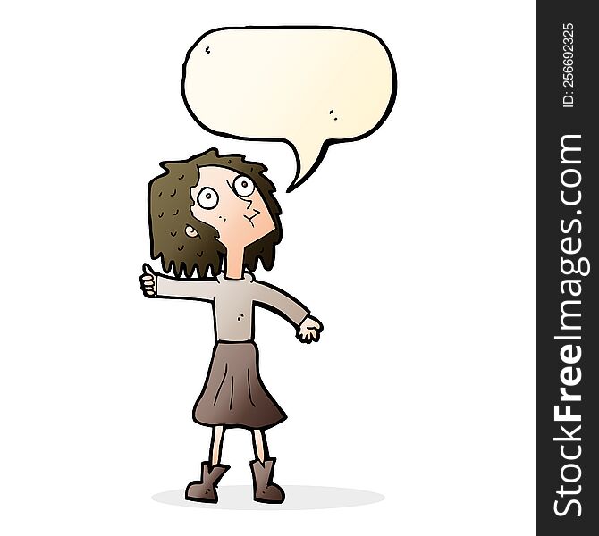 cartoon woman looking up to the sky with speech bubble