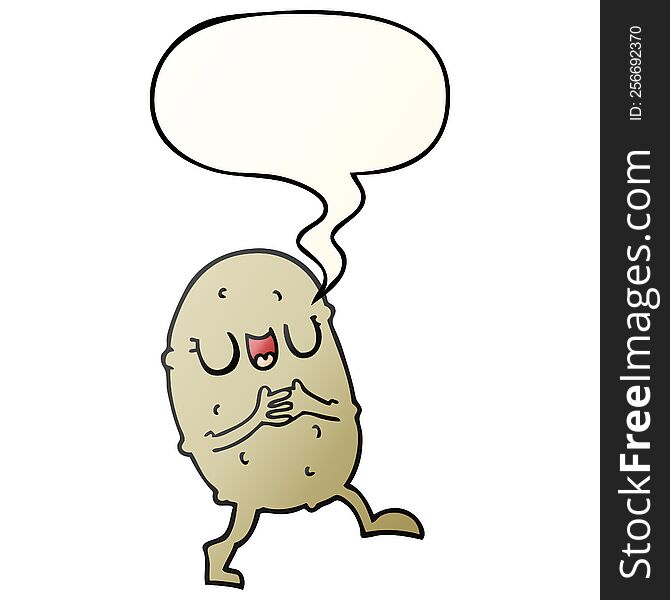 Cartoon Happy Potato And Speech Bubble In Smooth Gradient Style